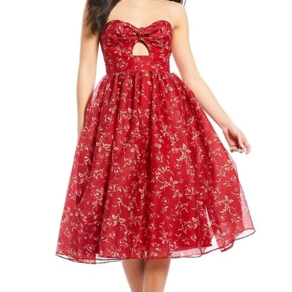 Keepsake Distraction Midi Dress Floral Strapless Cutout Size Medium Sz M US 6 - Picture 8 of 8